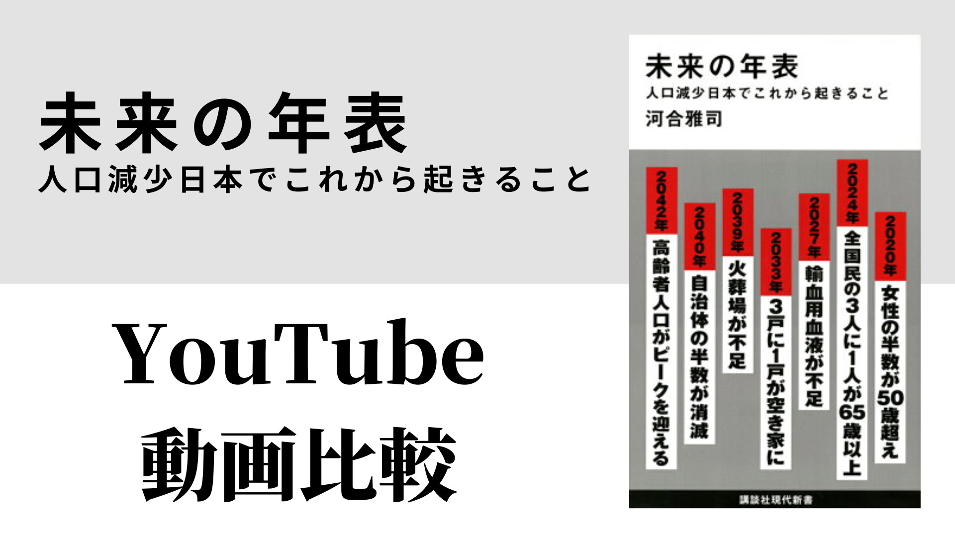未来の年表 人口減少日本でこれから起きること YouTube動画比較（スマホ対応）